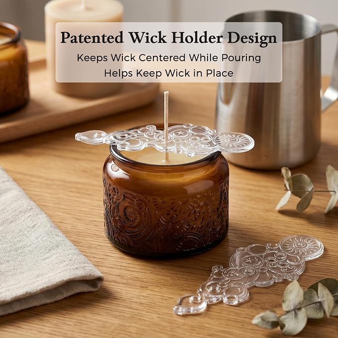 4 oz Mocha Sun Moon Stars Candle Jars with Bamboo Lids, 18 Pack | Patented Embossed Design, Includes Wick Centering Devices & Warning Labels, Multiple Color Options
