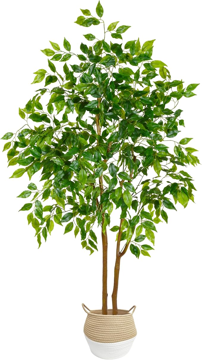 Warmplants Artificial Ficus Tree, 5ft Tall Fake Ficus Tree with Basket, Faux Plant for Indoor Outdoor Home Livingroom Office Garden Porch Décor