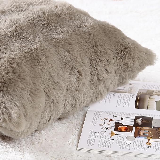 MADIZZ Pack of 2 Thick Plush Faux Wool Throw Pillow Covers Soft Boho Throw Pillows Luxurious Cushion Covers for Couch Sofa Bedroom Living Room Home Decor Euro Sham 24x24 Inch Taupe