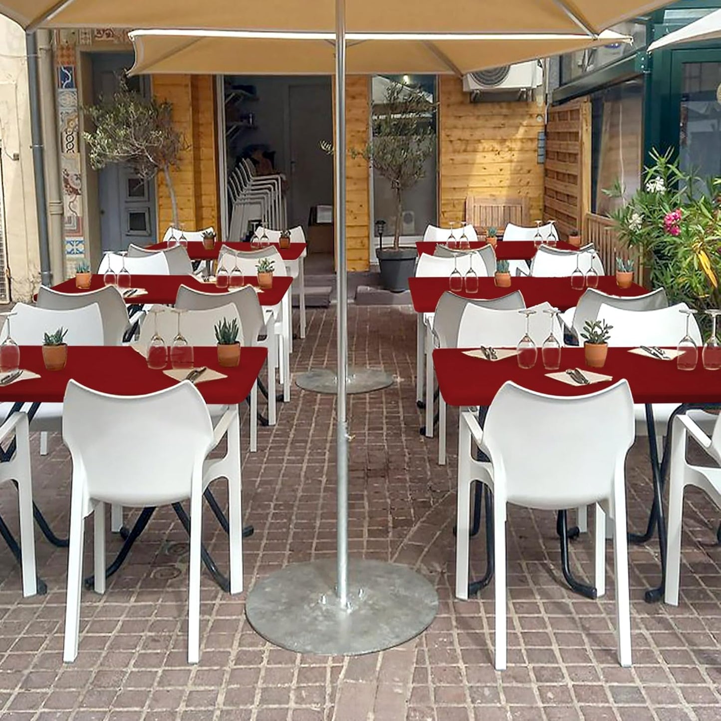 Fitted Tablecloth for 6 Foot Rectangle Tables-6 Pack Red Elastic Outdoor Picnic Table Cover-Spandex Stretch Folding Table Cloths 6 ft for Camping Dining Room Patio Kitchen Banquet Party