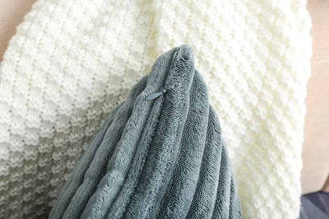 TangDepot Velvet Big Corduroy Pillow Covers 18x18 Deep Grey 2-Pack | Soft wide-stripe corduroy pillow cover, hidden zipper, machine washable, easy refresh, for bedroom living room indoor outdoor