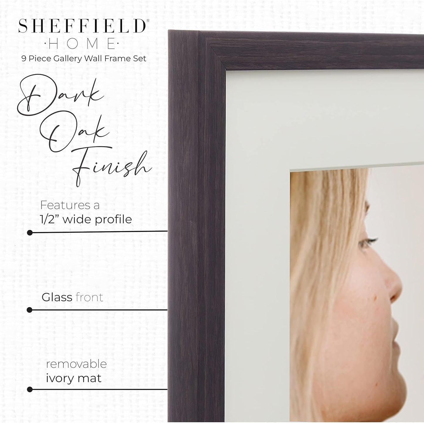 Sheffield Home 9 Piece Gallery Wall Frame Set, 11x14 Inch, Dark Oak