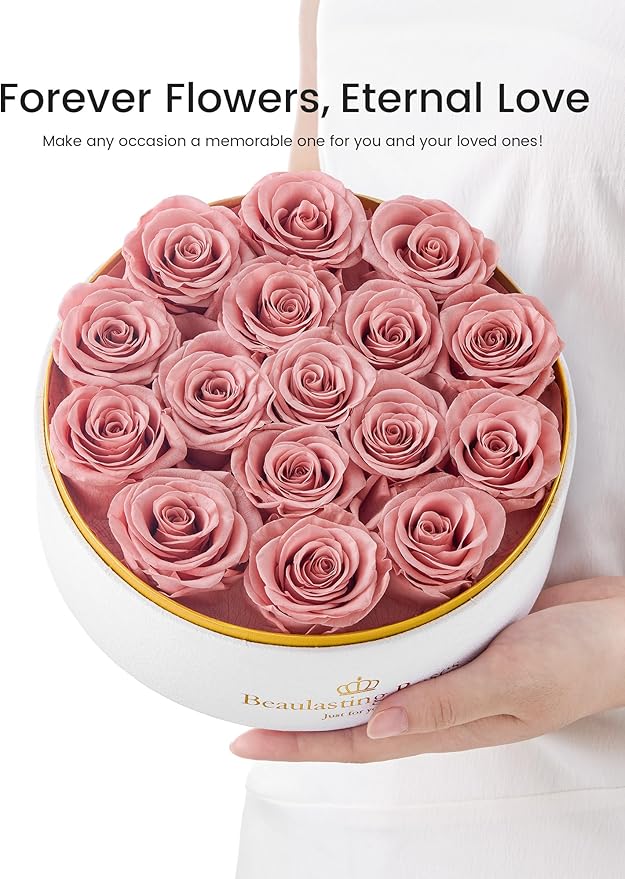 16 Preserved Roses Forever Flowers Real Roses in a Box Mother's Day Birthday Flowers for Her Mom Women Wife Valentine's Day, Dusty Pink Roses