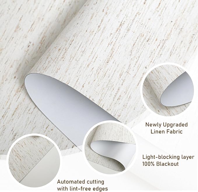 AOSKY Linen Roller Blinds Shades for Indoor Windows Pull Down Cordless Blackout Black Out Window Shade 49 inch Blinds for Home Linen