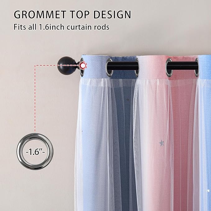 XiDi Girls Curtains for Bedroom 96 Inches Long 2 Panels Pink Grey Blue Rainbow Blackout Curtains for Little Girl Kids Room Decor Living Room, Princess Unicorn Wall Decals Drapes 52x96