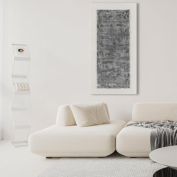 NANKAI Art Hand-Painted Crocodile Skin Texture Art Oil Painting, Black and White Abstract Wall Decoration Art Suitable for Home and Office Wall Decoration. 48x24 inches