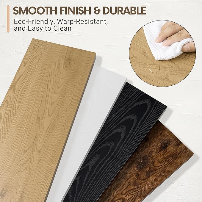 Vivelove 10" Deep Floating Shelves with Invisible Brackets, 30" Wall Shelves for Bathroom Bedroom Kitchen Living Room Laundry Room, Modern Rustic Shelves for Home Decor, 30"x10.2"x1.5", Set of 2, Oak