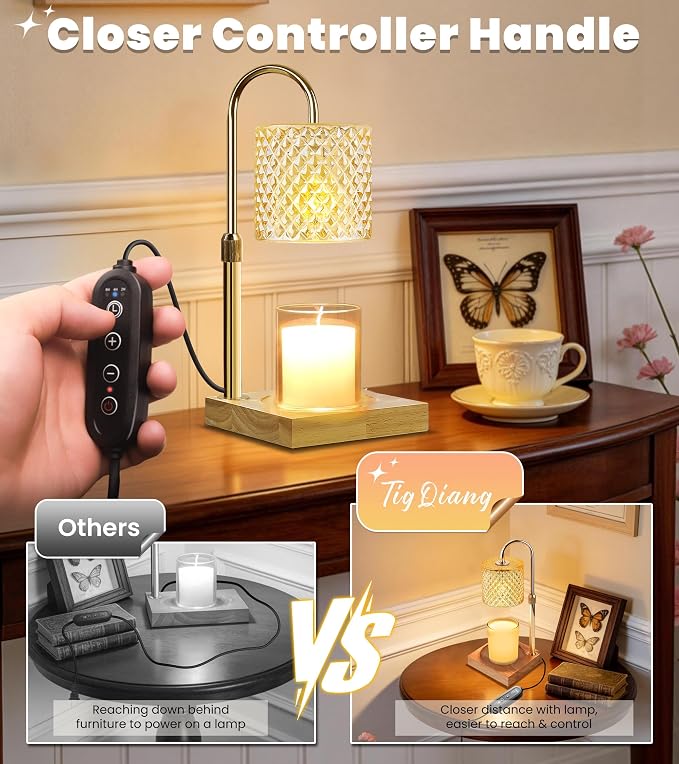 TigQiang Adjustable Height Candle Warmer Lamp with Timer Dimmer, Birthday Gifts for Women, House Warming Gifts, Elegant New Home Decor, Wax Warmer for Jar Candles, Heater Lamp for Scented Wax, Amber