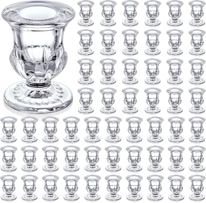 Clear Glass Candlestick Holders Taper Candle Holder Bulk 2.5 Inch Candle Stick Holder for Table Centerpiece Mantel Wedding Housewarming Gift Rustic Vintage Valentines Dinning Decoration