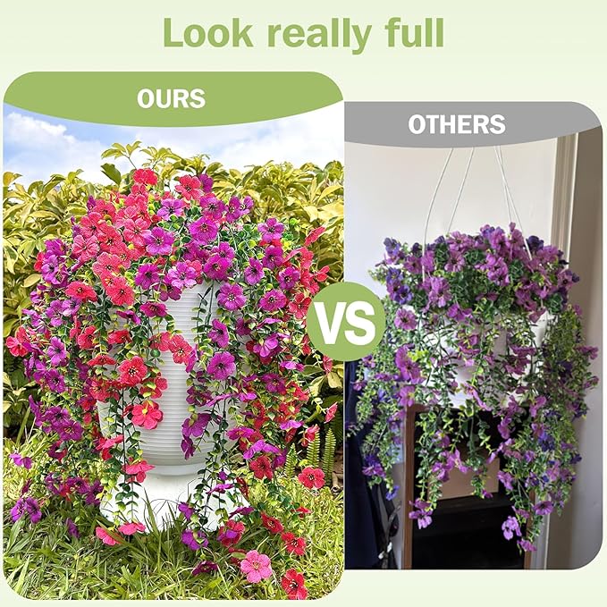 Artificial Flowers for Outdoors Spring Decor, 6 Bundles UV Resistant Realistic Faux Silk Hanging Flowers, Fake Plants for Planter Indoor Outside Garden Porch Patio Balcony Yard Farmhouse