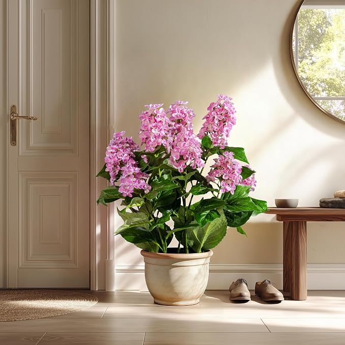 2 Pack Large Artificial Hydrangea Plants UV Resistant Fake Plastic plantas Flowers Trees Indoor Outdoor Realistic Floor Plants Faux Tree for Home Porch Garden Office Porch Patio Front Bonsai Decor