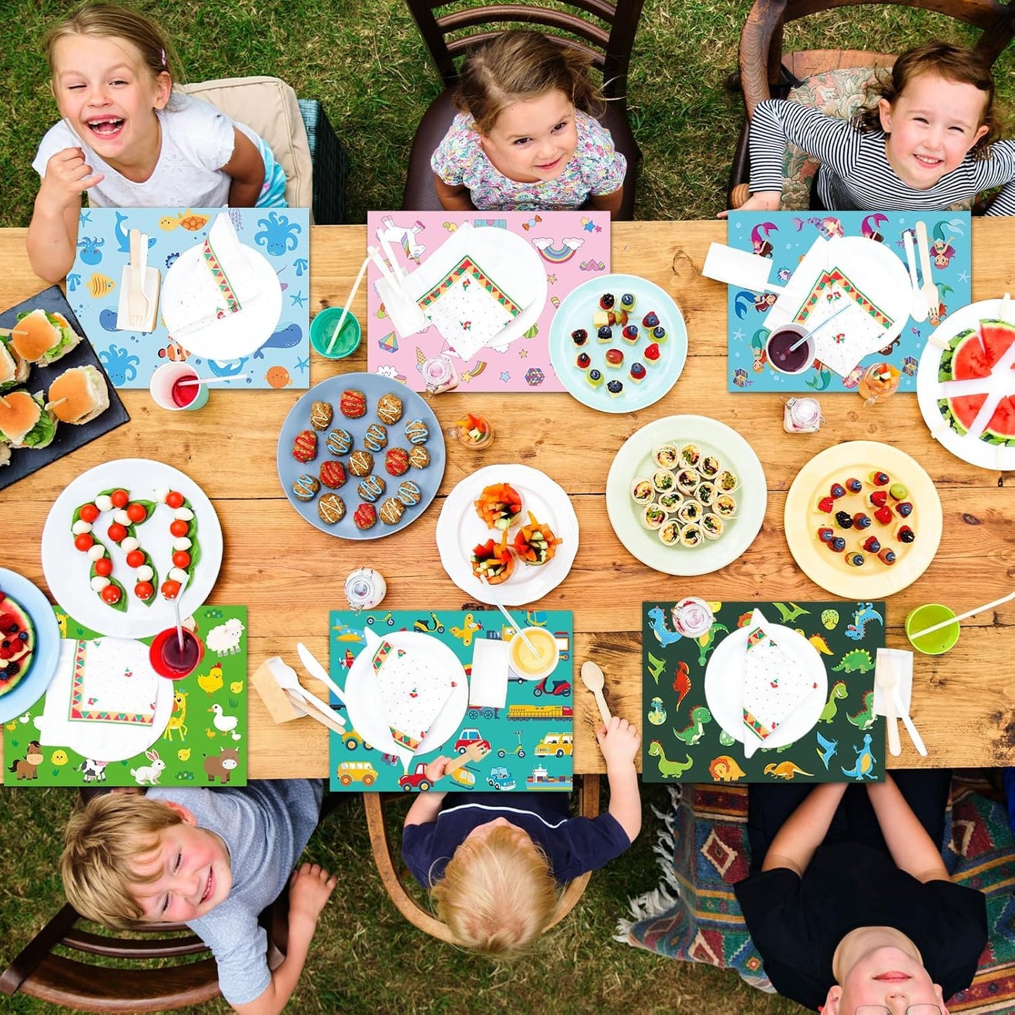 Unicorn Mermaid Kids Placemats Set of 6 Transport Dinosaur Plastic Table Mats Toddler Children Farm Ocean Animal Place Mats Washable Table Decoration for Indoor Outdoor Party Kitchen Dining