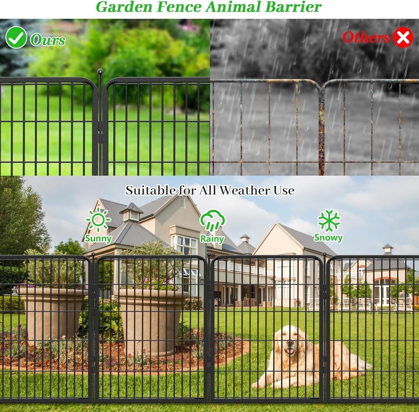 Decorative Black Metal Garden Fence, 27ft(L) 32in(H) 12 Fence Panels No Dig Fence Rustproof Animal Barrier Garden Fencing Temporary Fencing Dog Fence Outdoor