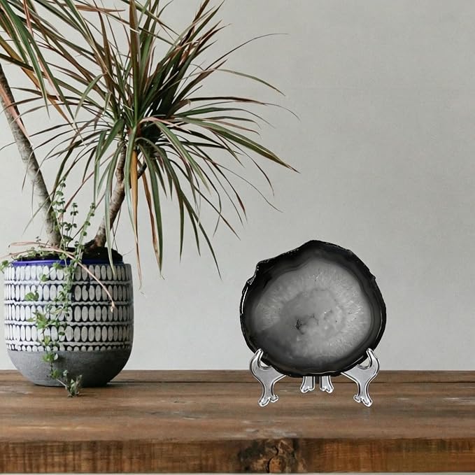 Agate Coaster for Drinks Polished Agate Slices Crystal Coasters with Rubber Gray 3-4" Coffee Table Decor Bar Sets for the Home