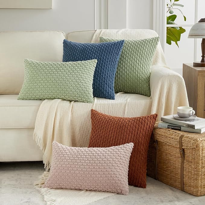 Fancy Homi 2 Packs Dusty Blue Decorative Throw Pillow Covers 26x26 Inch for Couch Bed Sofa, Modern Farmhouse Boho Home Decor, Soft Cute Plush Corduroy Cushion Case 66x66 CM