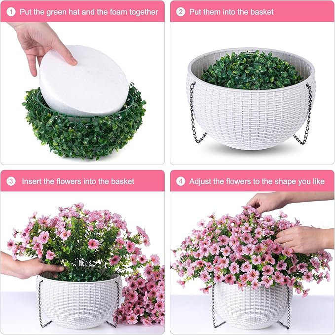 HyeFlora Artificial Fake Hanging Plants Flowers Basket for Outdoor Outside Summer Decor, Faux Silk Pink Daisy Realistic UV Resistant for Porch Patio Balcony Home Yard