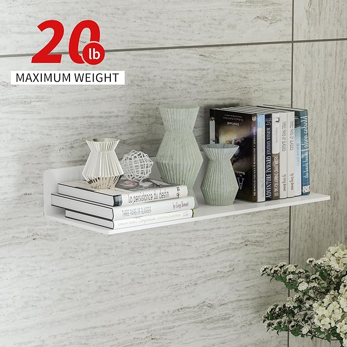 Sezanrpt 2 Pack White Acrylic Floating Shelves 15 Inches, Wall Hanging Bathroom Shelves, Wall Storage Shelf for Kitchen, Dining Room, Living Room, Bedroom, Bathroom, Retail, Supermarket