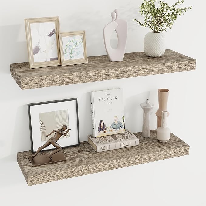 Dreamland 30Inch Floating Shelves for Wall 8" Deep Grey Set of 2 | Wall shelves for bathroom, bedroom, Living Room, kitchen, deep wall mount wood storage display for home decor 30" x 8"
