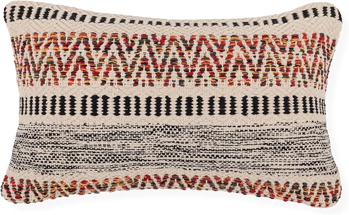 REDEARTH · Boho Textured Throw Pillow Cushion Covers - Lumbar Woven Tufted Decorative Farmhouse Cases Set for Couch, Sofa, Bed, Chair, Dining, Patio, Outdoor; 100% Cotton (12"x20", Multi) Pack of 2