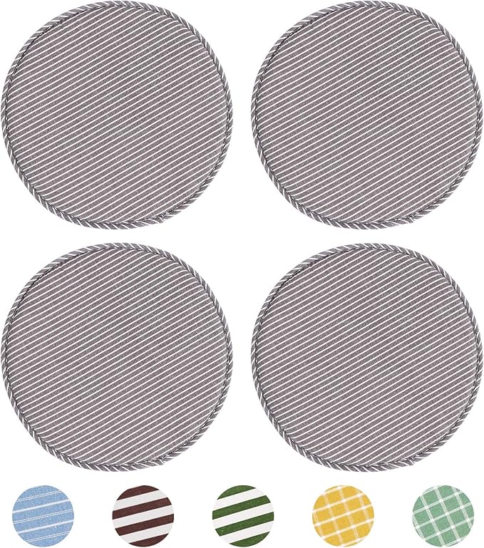 Round Bar Stool Cushions for Kitchen Dining Seat Pads with Ties 4 Pack Non Slip Cushions Pad for High Stool Chairs Bistro Bar Seat 13 Inch, Grey Strip
