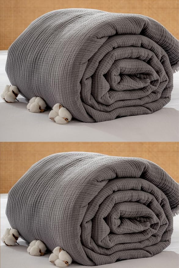 Muslin Blanket - Pure 100% Turkish Cotton Airy Soft Light Versatile Gauze Throw Blanket for Bed, Couch, Sofa (Dark Gray, King Size (95" x 110" inch))