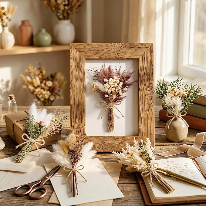 12/24PCS Handmade Dried Flower Bouquet with Stems Natural Dried Wildflowers 7.5 Inch Mini Dry Flowers for Vase Farmhouse Decor, Wedding Styling, Photography Props, Gift DIY(12pcs, Rustic)