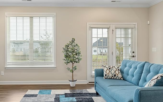 Artificial Eucalyptus Plant 5ft, Fake Tree with Basket, Faux Eucalyptus Plants with White Silver Dollar Leaves, Faux Floor Trees for Home Office Decor Indoor Outdoor