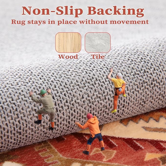 SERISSA Area Rug 3x5 Boho Rugs for Bedroom, Washable Non-Slip Living Room Rug, Ultra Soft Print Distressed Vintage Red Rug Low-Pile Throw Carpet for Entry Kitchen Bedroom Nursery Dorm Decor