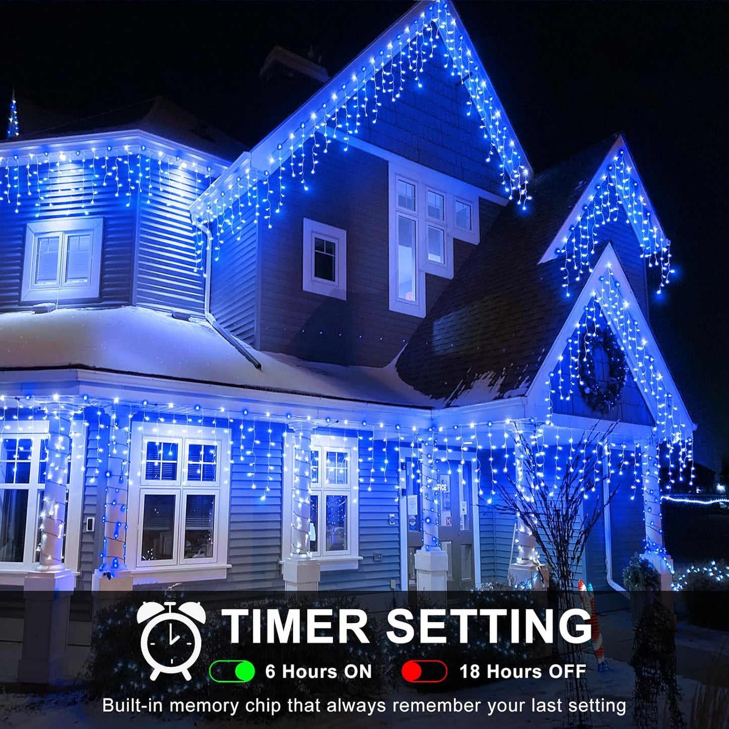 Icicle Lights for Outside, 33FT 400 LED Christmas Lights Outdoor with 8 Modes Waterproof, Plug in String Twinkle Light for Indoor Home Room Window Party Patio Yard Wedding Decorations, Blue