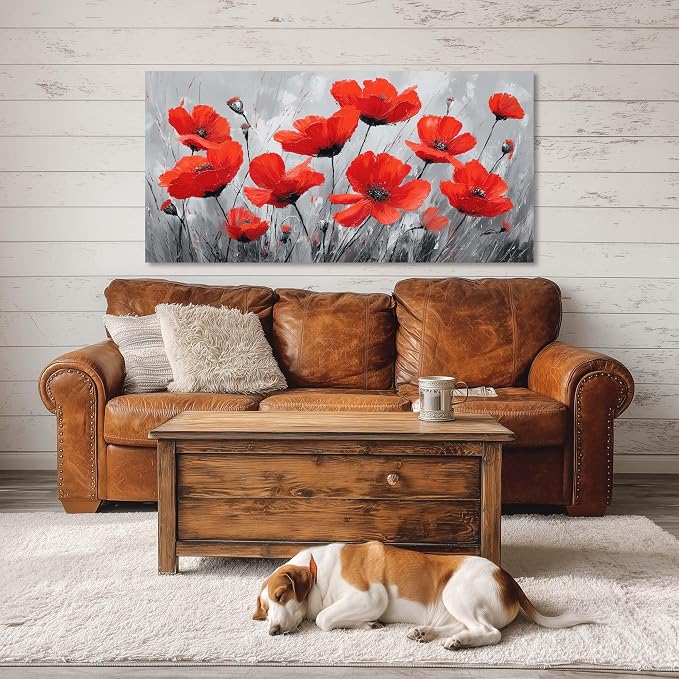 Ggaafet Red Wildflower Wall Art for Living Room Canvas Oil Painting Prints Beautiful Flowers Floral Blooming Art Deco Pretty Artwork Office Bedroom Family Dining Room Decor Large