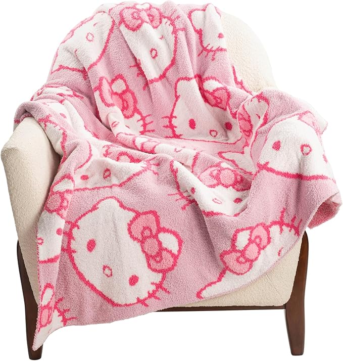 Jay Franco Hello Kitty Feather Knit Fluffy Throw Blanket - Pink Fuzzy Blanket Measures 50 x 60 Inch - Super Soft Lightweight Bedding