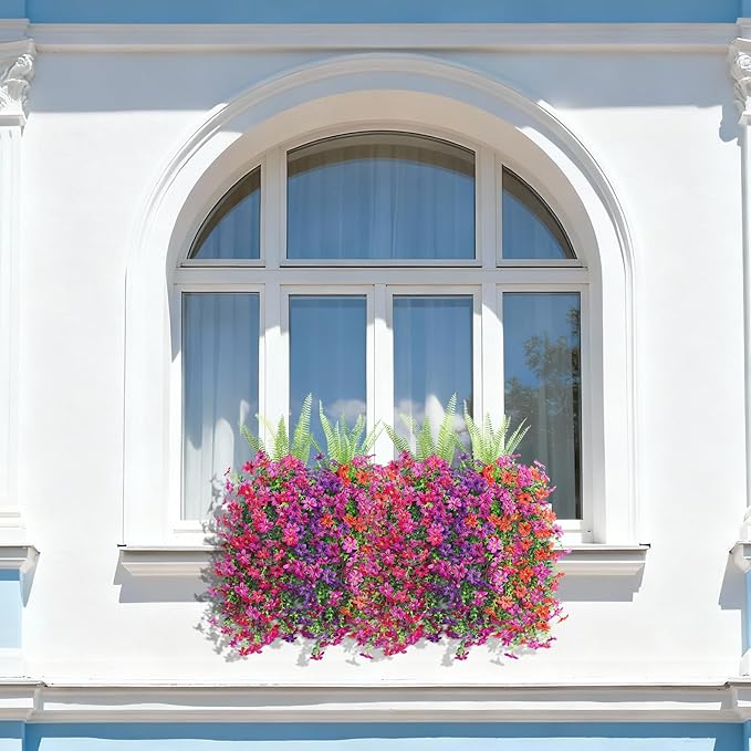 Artificial Fake Flowers Plants for Outdoor Decoration,3 Pcs Faux Hanging Flowers with Boston Ferns Spring Summer Decor,UV Resistant Realistic Fake Silk Flowers for Planter Balcony Yard Porch Garden