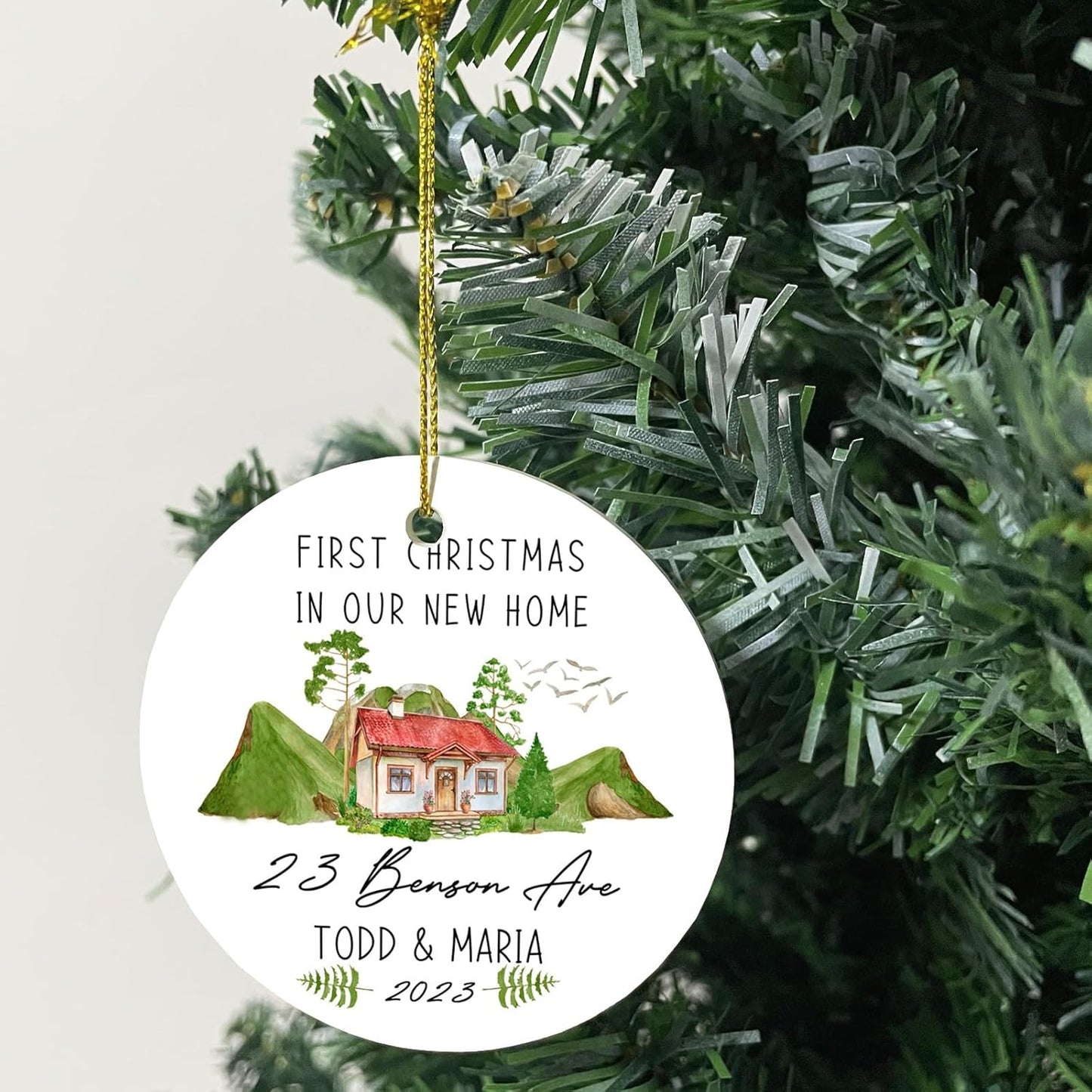 Personalized Christmas Ornaments,Double-Sided Ceramics Picture & Photo Custom New Home Ornament - First Christmas in Our New Home 2025 - First Home Ornament,Hanging Customized Xmas Ornaments