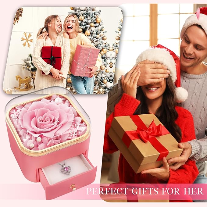 Beferr Gifts for Mom Preserved Real Rose with Necklace Eternal Roses Forever Flowers for Delivery Christmas Anniversary Birthday Mothers Day Flower Gifts for Women Her Grandma Wife Daughter Girlfriend