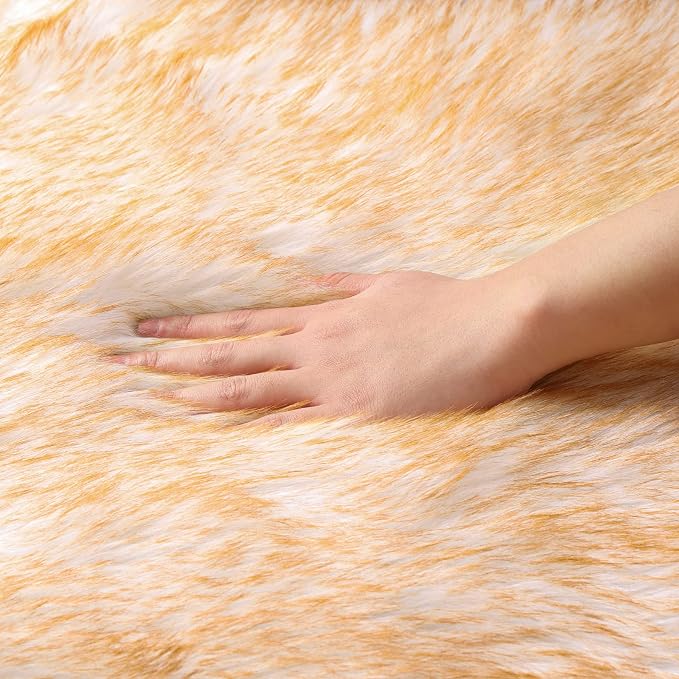 Faux Fur Rug White Yellow Fluffy Sheepskin Area Rug,Ultra Soft Shaggy Plush Rug Bedroom Living Room Sofa Floor Kids Room Bedside（4 x 6 ft Sheepskin）