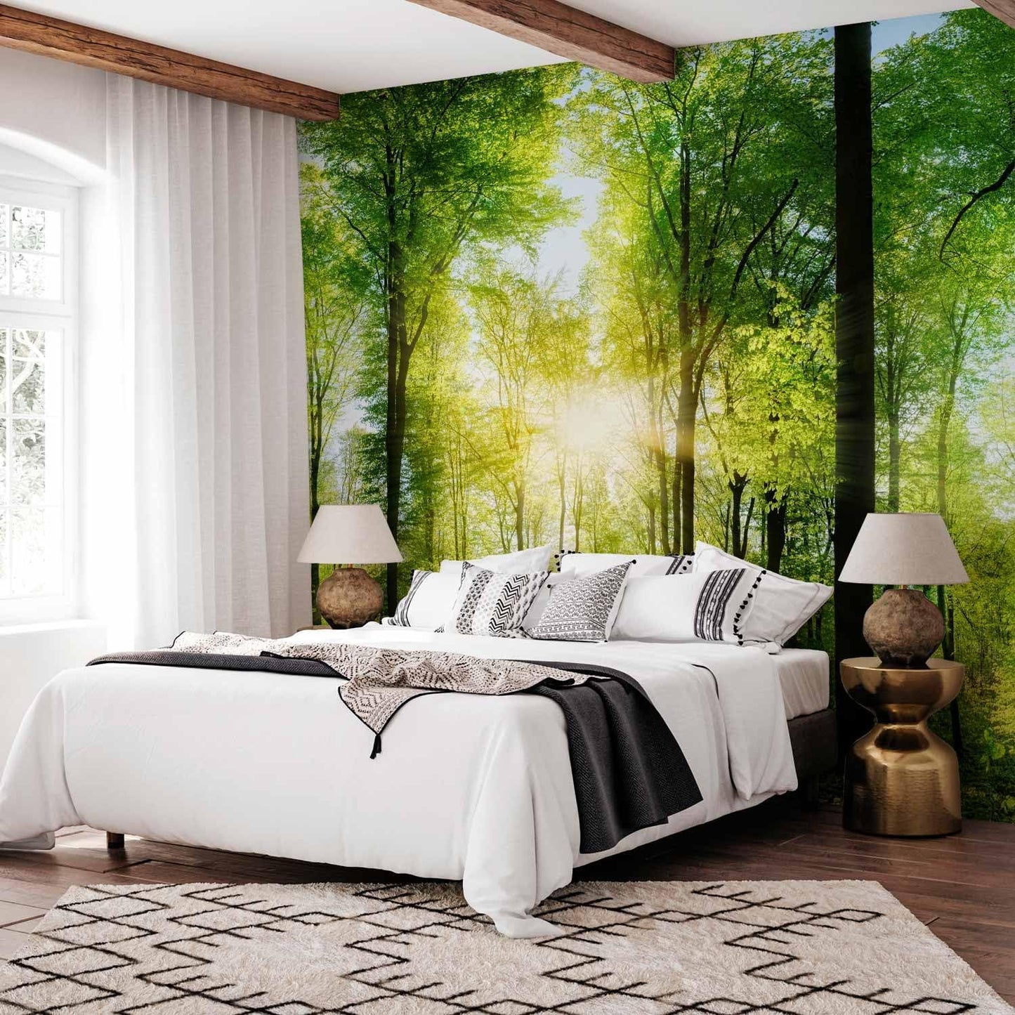artgeist Wall Mural Forest 216x98 in - XXL Non-Woven Corner Wallpaper Fleece Angle Wall Decor Photo Print Picture Image Design Modern Landscape Nature Green Tree Panorama Sunshine c-A-0058-a-b