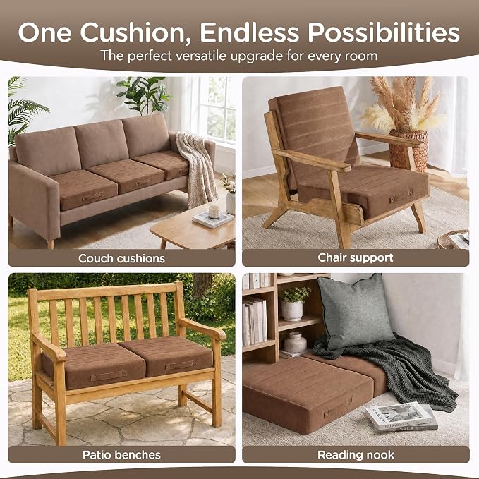 Codi Thick Replacement Couch Cushions 2 Sets, Upholstery Foam with Washable Covers for Sofa Cushion Chair Meditation - 24 × 24 × 5 Inch, High Density Foam, Coffee