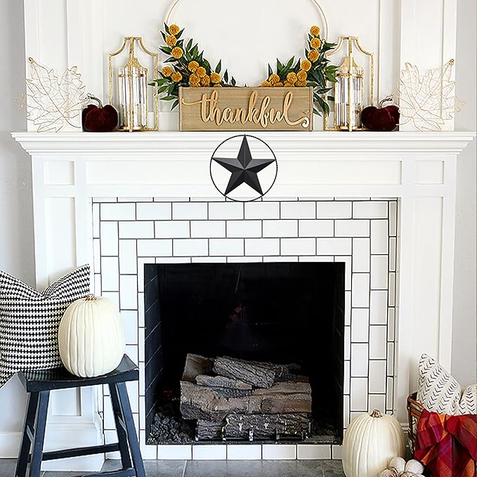 JoyEvy 9.5" Black Barn Star Wall Decor, Metal Stars for Outside or Inside of House, Iron Texas Stars Rustic Vintage Western Country Home Farmhouse Wall Art Decorations