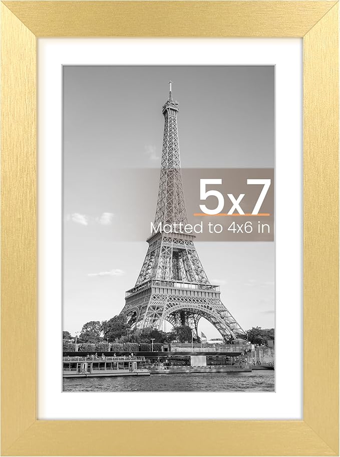 upsimples 5x7 Picture Frame, Display Pictures 4x6 with Mat or 5 x 7 Without, Wall Hanging Photo Frames, Gold, 1 Pack