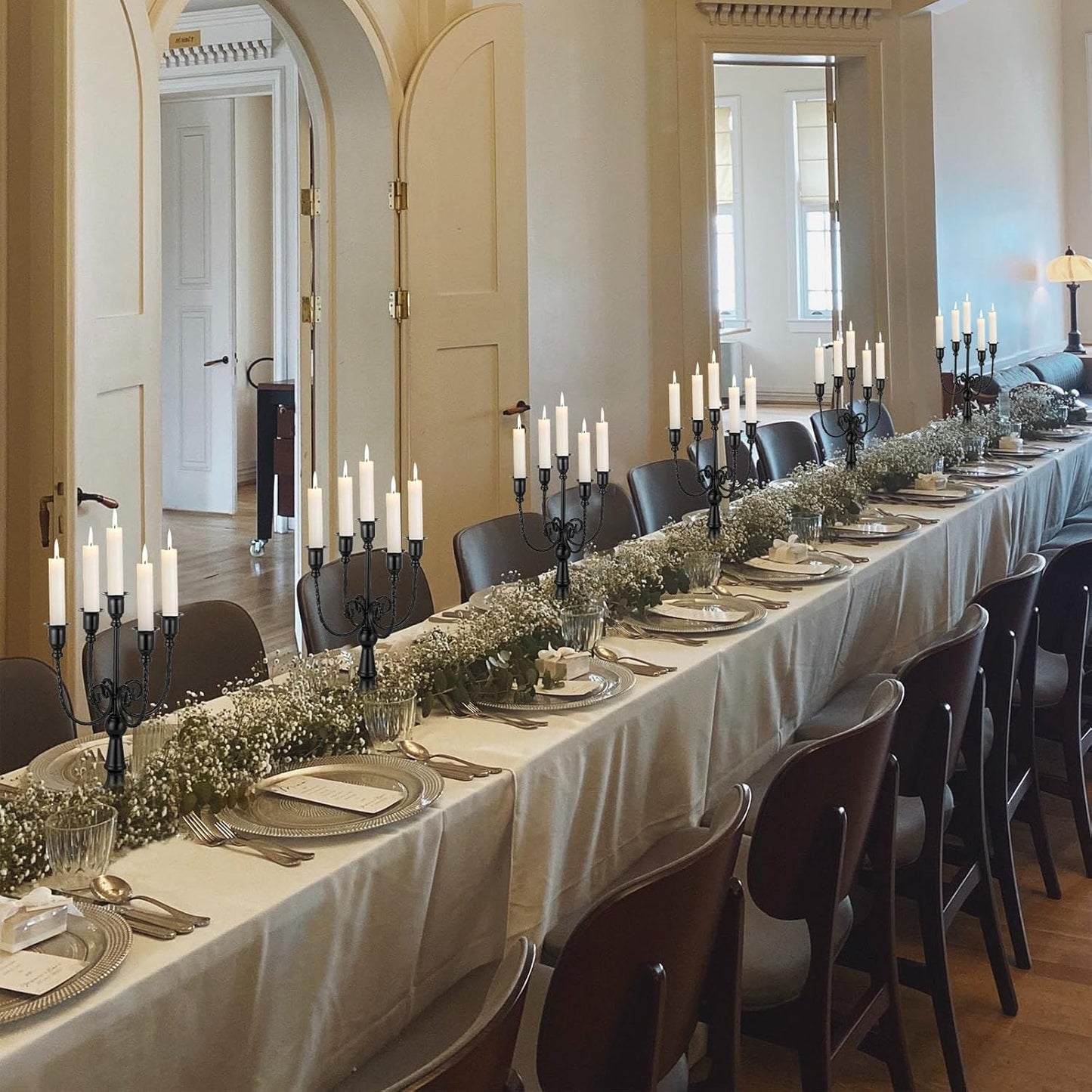 Sziqiqi Candelabra Candles Holder Centerpieces - Black Candlestick Holders Bulk for Halloween Vintage Tabletop Candelabras for Party Events Holiday, 6 Pieces