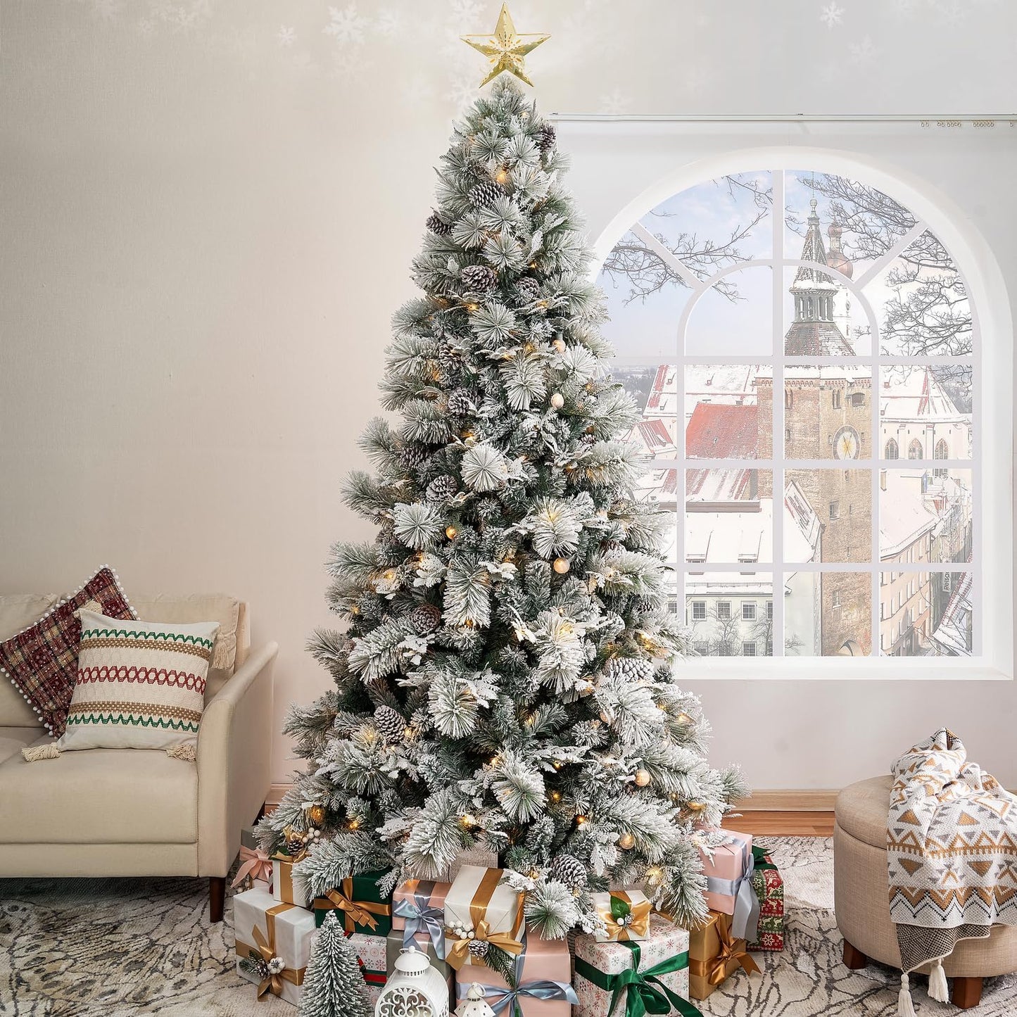 Naomi Home Darla Snowy Christmas Tree 6.5ft/Snow Flocked