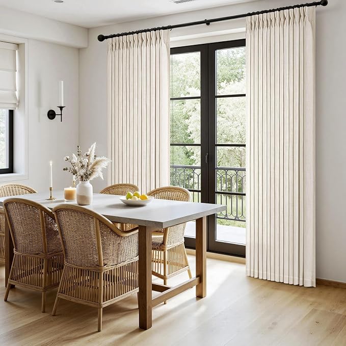 MIULEE Pinch Pleated Thick Linen Curtains 108 Inches Length 2 Panels for Living Room Bedroom, Extra Long Pinch Pleat Drapes Back Tab Light Filtering Birch Foor to Ceiling Curtains with Hooks&Rings
