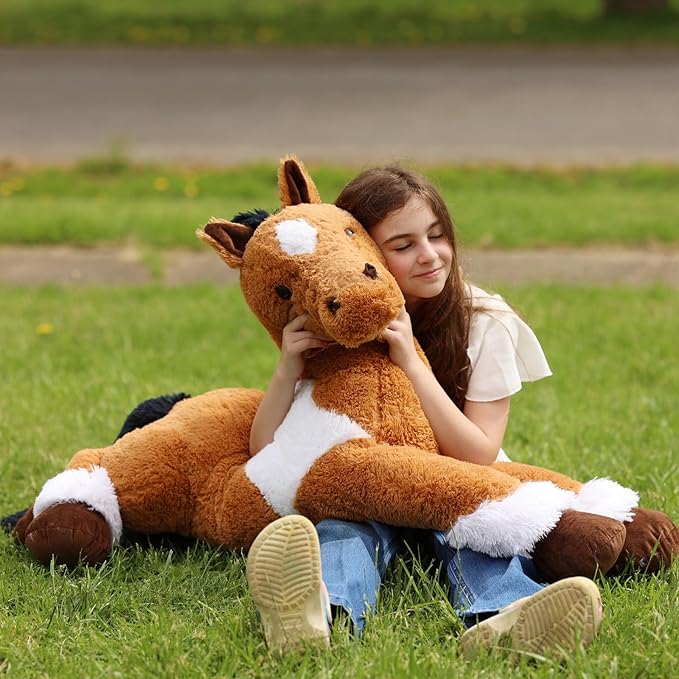 Tezituor 47inches Giant Realistic Horse Stuffed Animals, Hugging 4ft Soft Horse Plush Pillow for Sleeping, Large Stuffed Pony Plush Toys Birthday Gift for Boys Girls