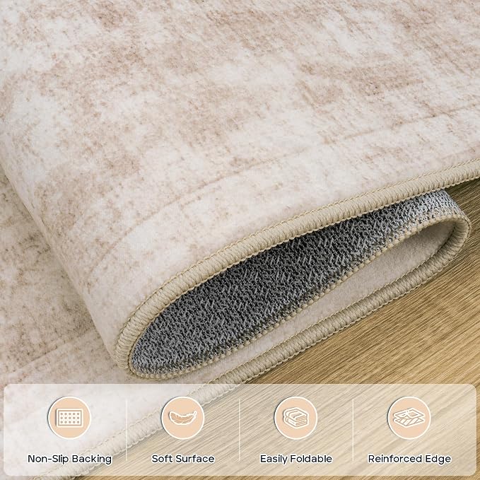 9x12 Area Rugs for Living Room Rug Washable: Modern Large Rug for Dining Room Bedroom Carpet Non Slip 9 by 12 Indoor Abstract Nursery Home Office Beige White