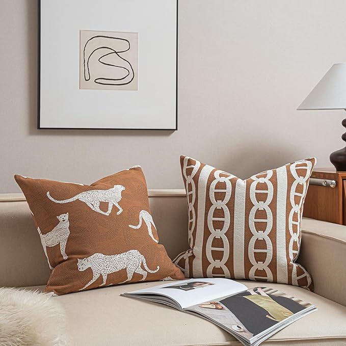 Croker Horse 20x20'' Inches Throw Pillow Cushion Cover - Leopard Cheetah Pattern Chenille Jacquard Embroidery Luxury Modern Fashion Style Couch Sofa Pillow Cover for Living Room Bedroom