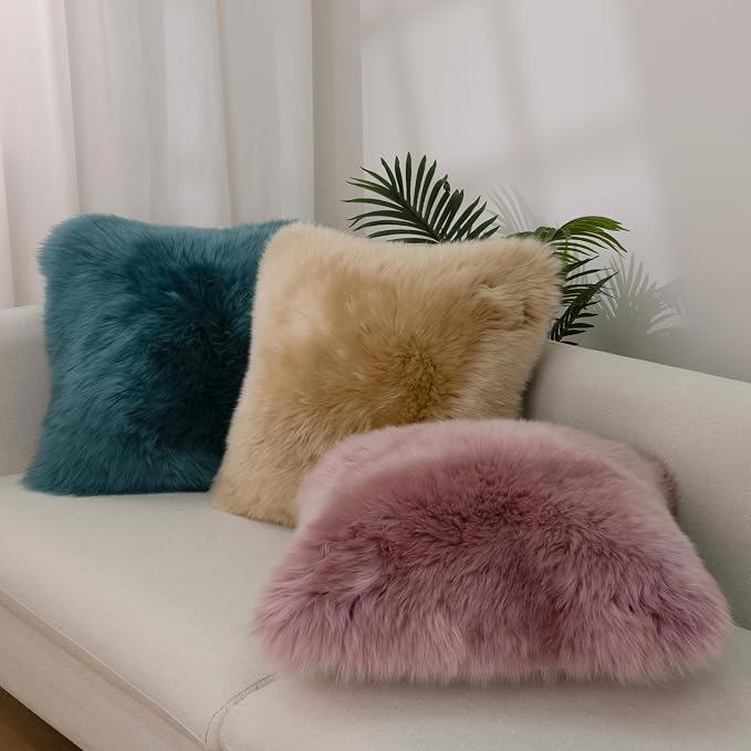 Luxury Soft Fur Sheepskin Fleece Cushion Cover Pillowcase Decorative Throw Pillows Covers, No Pillow Insert, 1pc (Peacock Blue, 18"×18")