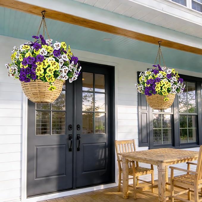 24 Pcs Artificial Fake Pansy Flowers for Outdoor,Faux Silk Plants Flowers UV Resistant Pansies Spring Flowers for Planter Front Door Porch Yard Patio Garden Window Box Home Decor(3 Color)