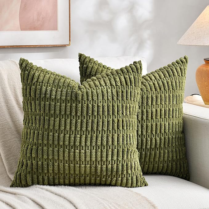 Fancy Homi 4 Packs Decorative Throw Pillow Covers for Living Room Couch Bed, Modern Farmhouse Boho Home Décor Accent Cushion Case, 22" x 22" (Pack of 4), Moss Green