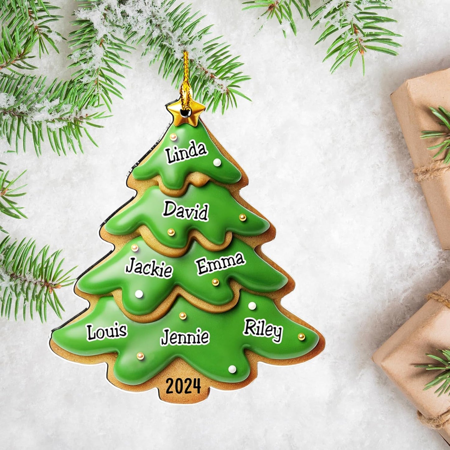 Family Gingerbread Name - Personalized Custom 3D Inflated Effect Acrylic Ornament Family Members and Pets Ornament Gifts for Family Tree Decoration (A05, 5 Names)