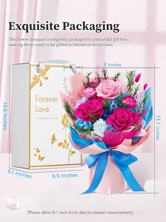 Preserved Flowers Bouquet, Flowers for Delivery,Long-Lasting Real Rose,Blue | Mothers Day Forever Flowers Roses Bouquet, Anniversary Birthday Flowers Gifts for Mom Grandma Women Wife Her